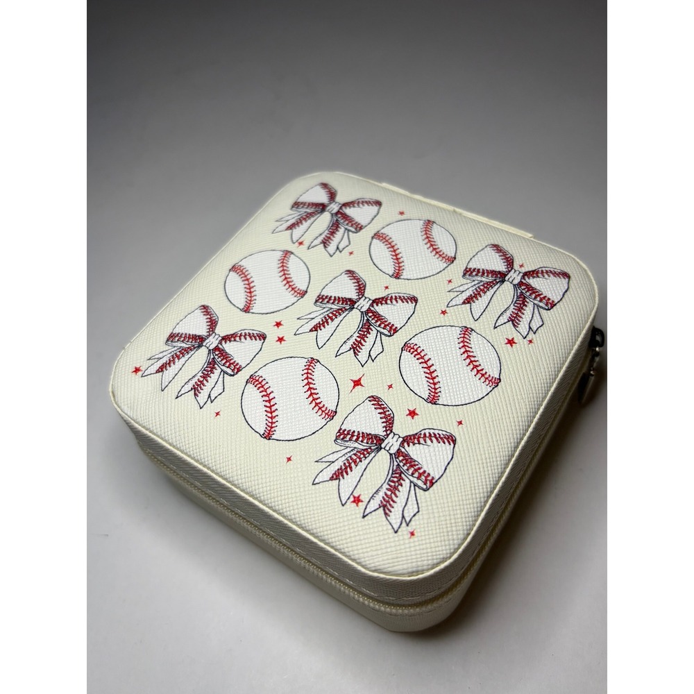 New Handmade Custom Baseball Softball Bow Travel Jewelry Ring Storage Box